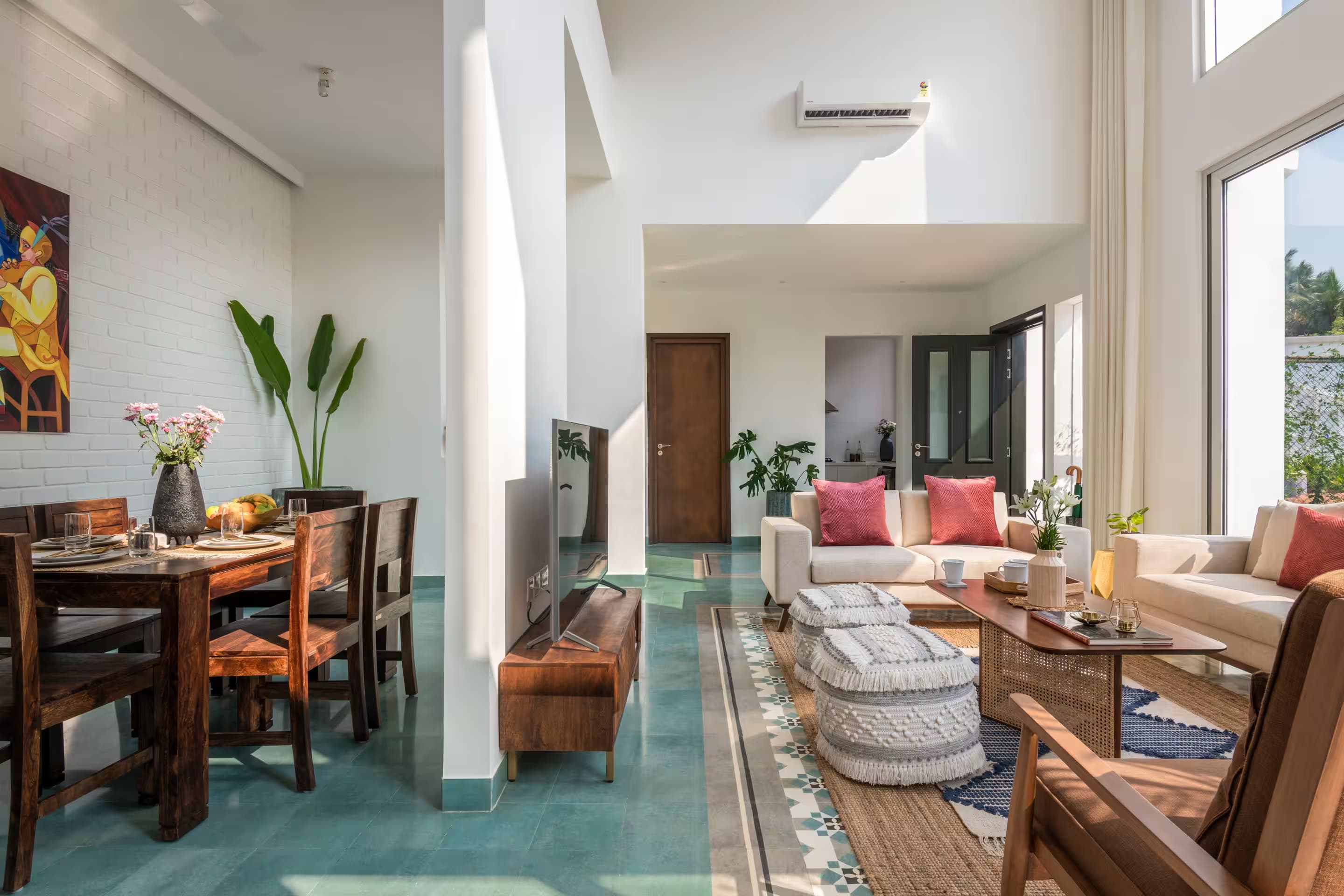 Villa A-2 living and dining area in Anjuna, North Goa