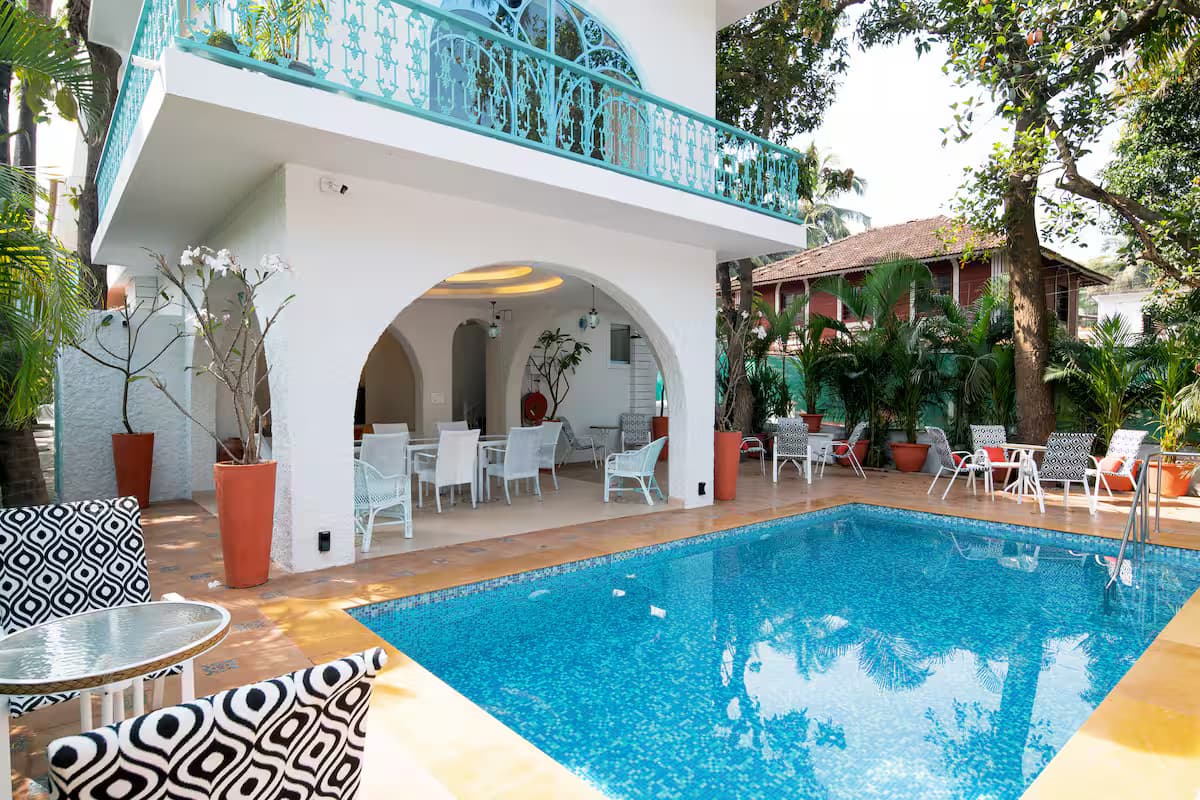 Villa Viva bright living room with elegant interiors in Siolim, Goa